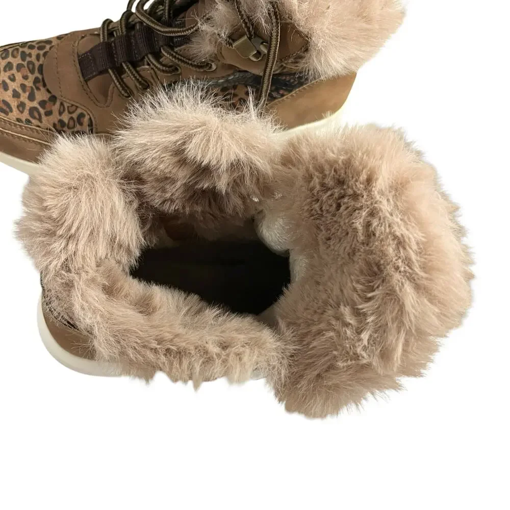 Patrizia by Spring Step Sneaker Booties Lace Up 39 Animal Print Side Zip 8.5